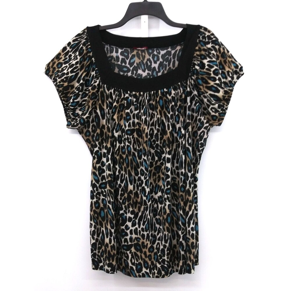 Candy Rain Blouse Women Plus Size 3X Animal Print Short Sleeve Square Neck Top